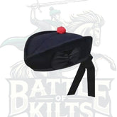 Men’s Scottish Plain Black Glengarry Cap with Red Pom | Battle of Kilts